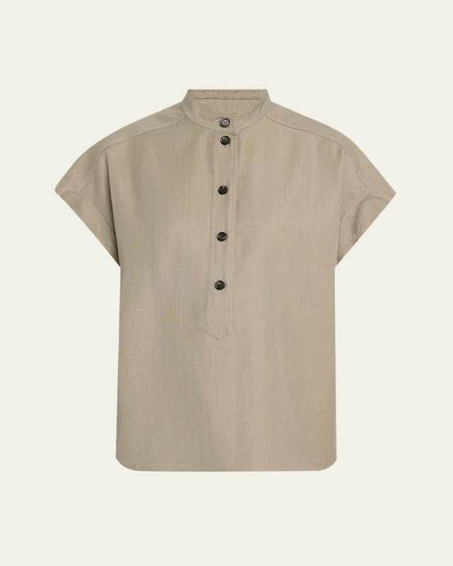 Elody Cap-Sleeve Silk-Wool Shirt